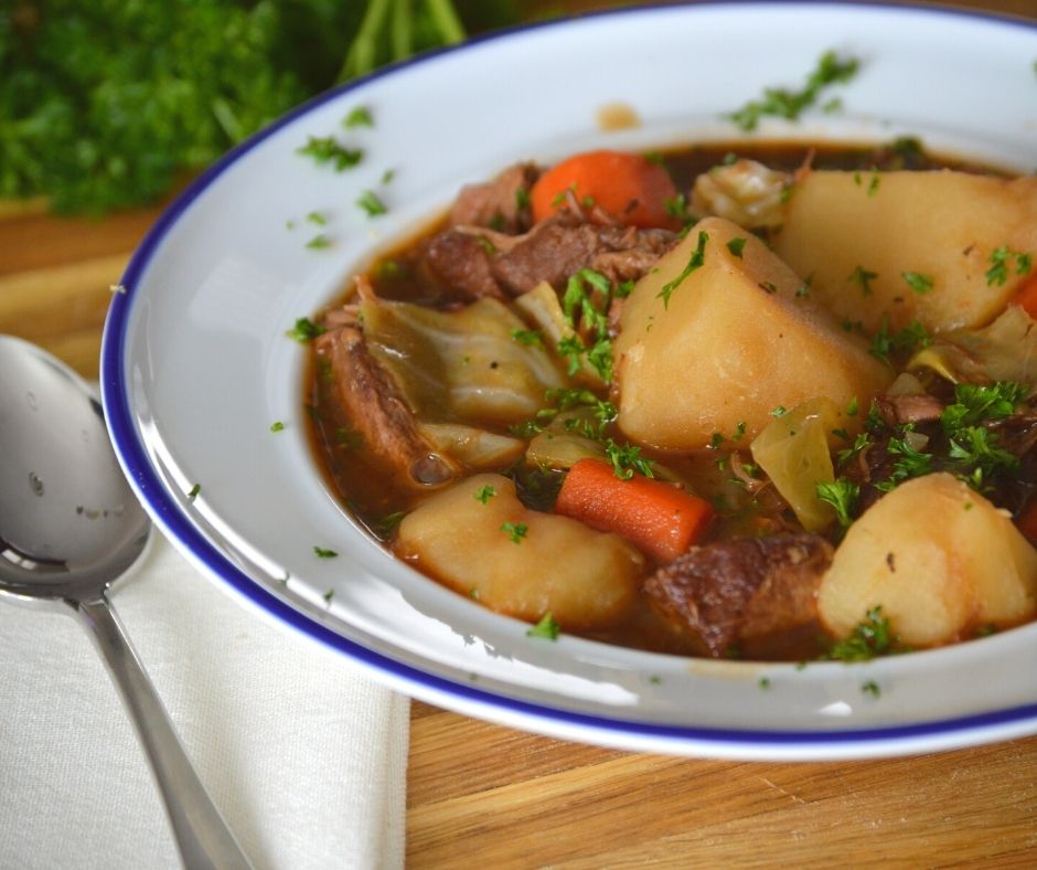 a bowl of the finished Guinness beef stew