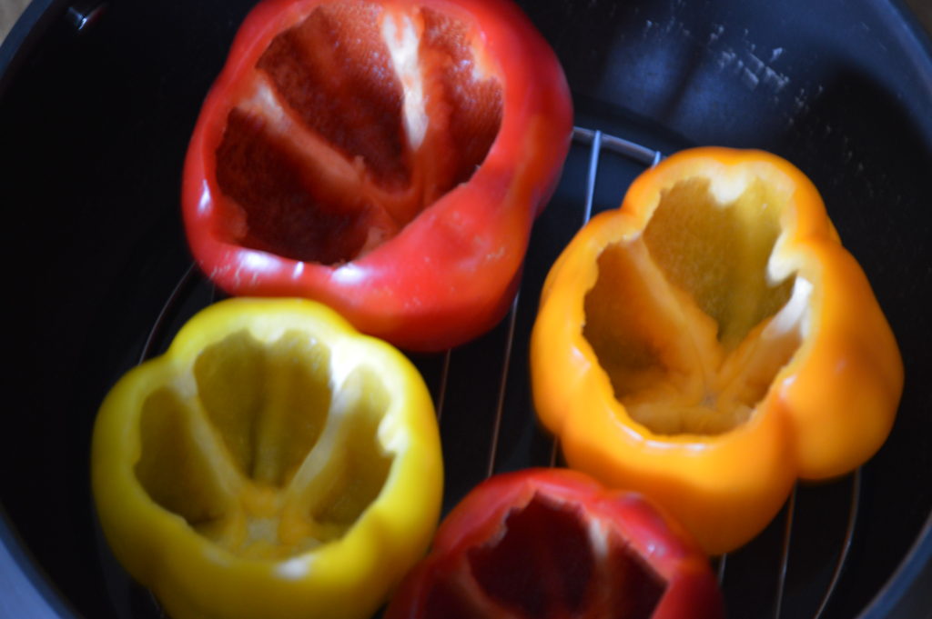 getting the bell peppers ready for steaming
