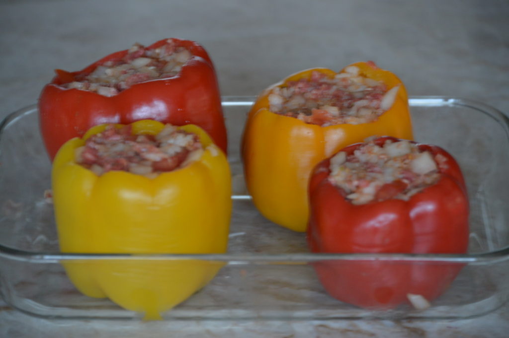 the stuffed bell peppers before baking