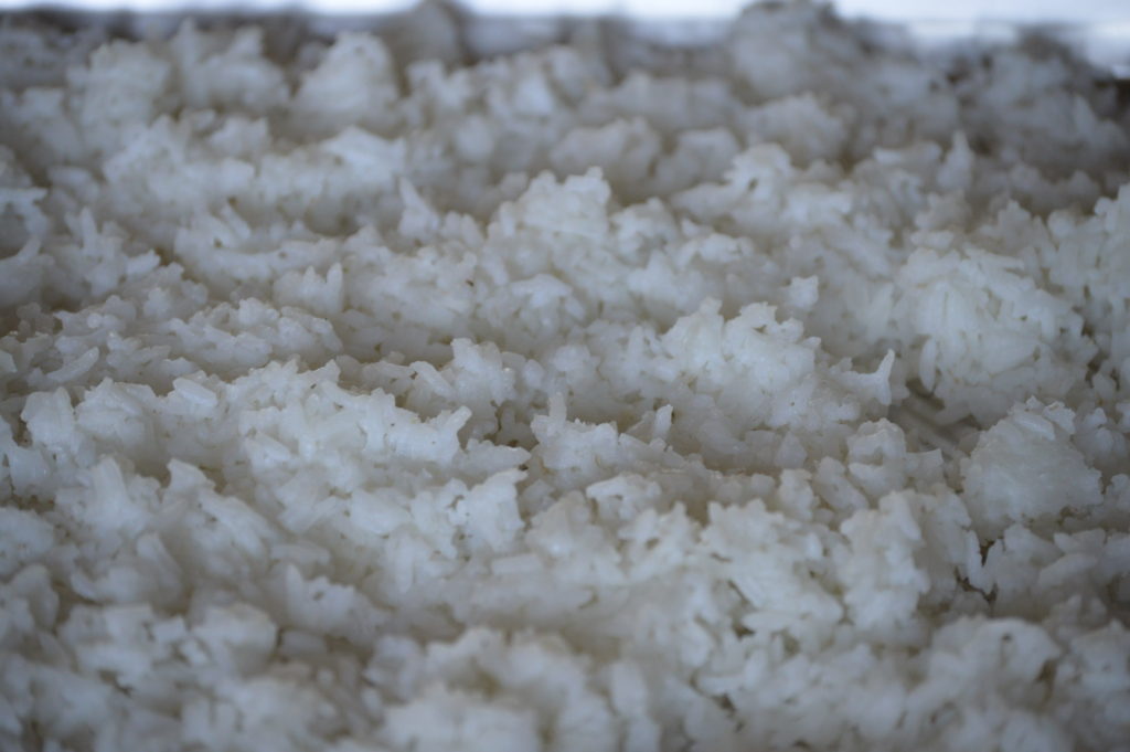 the cooked rice cooling off