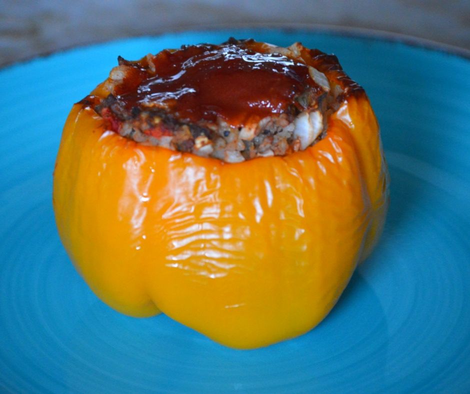 the finished stuffed bell peppers
