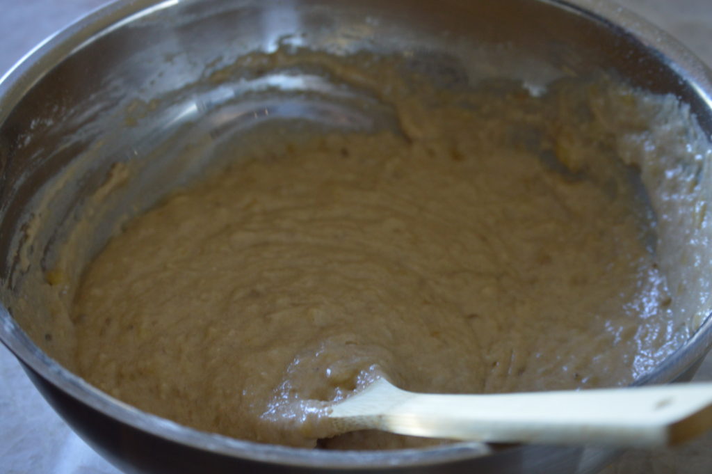 the finished banana nut muffin batter