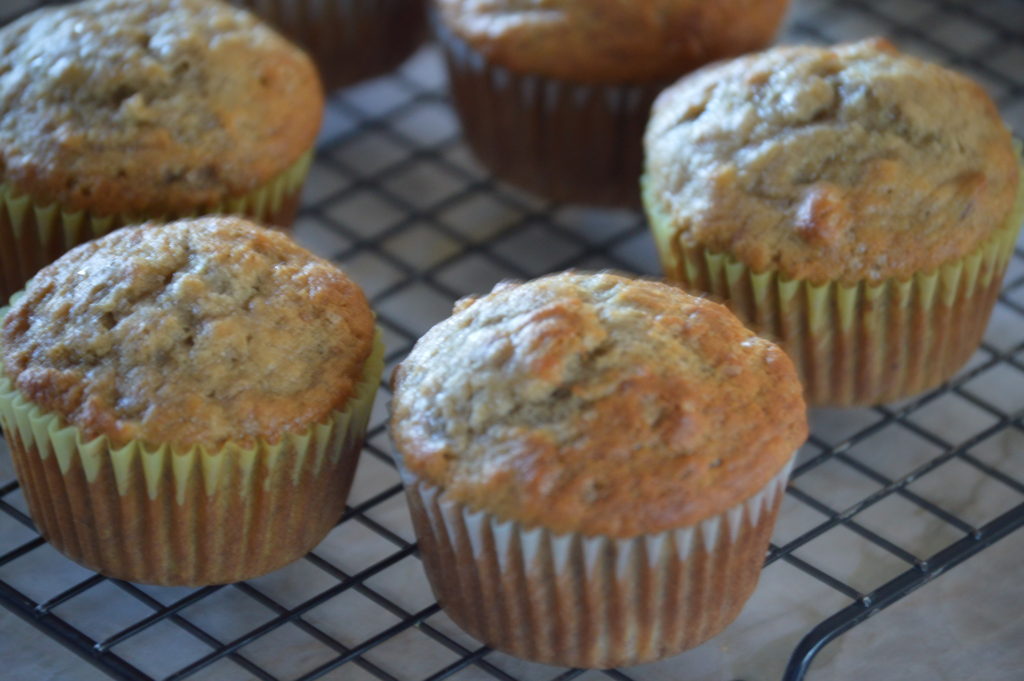 the finished banana nut muffins