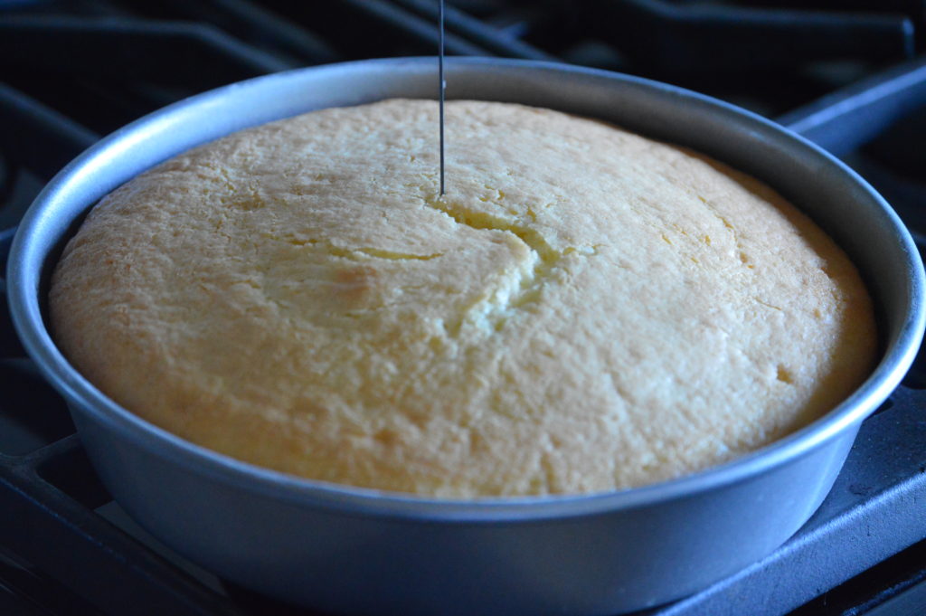 The cake after it has been baked