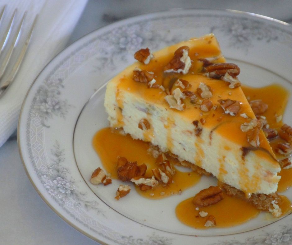 a slice with caramel and nuts added on top