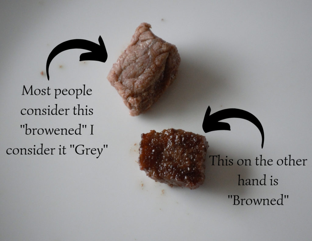 showing the difference between browned and grey beef