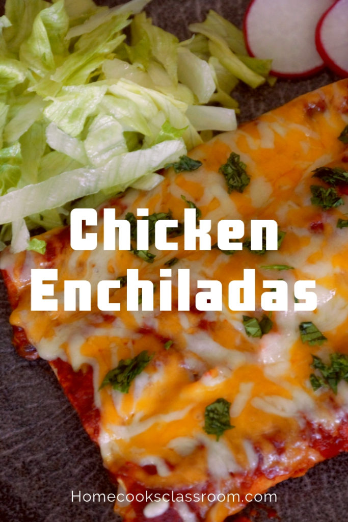 The pintrest image for chicken enchiladas