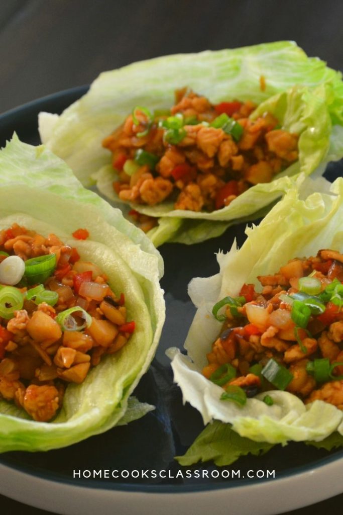the pintrest image of the chicken lettuce wrap
