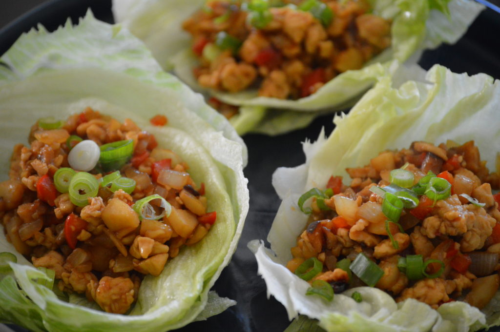 The finished chicken lettuce wraps