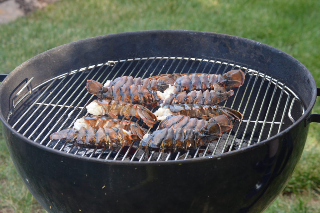 lobster tails down on the grill