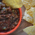 the finished table salsa with chips