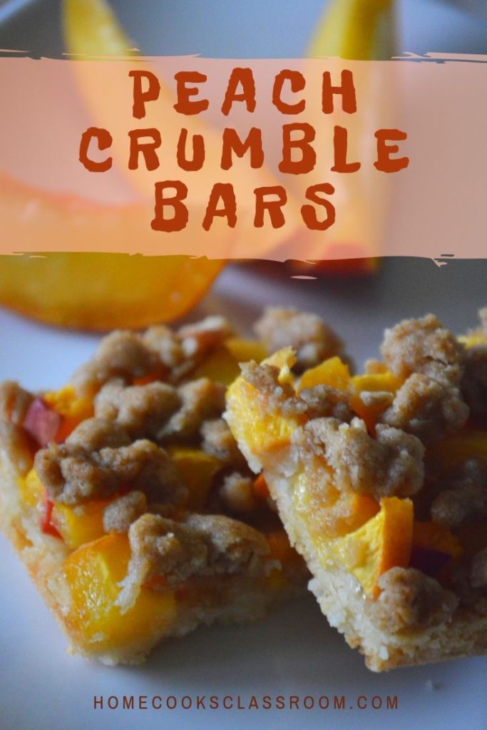 the pintrest image of the peach crumble bars