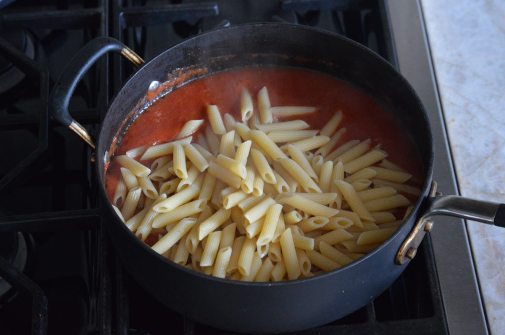 penne added to the sauce