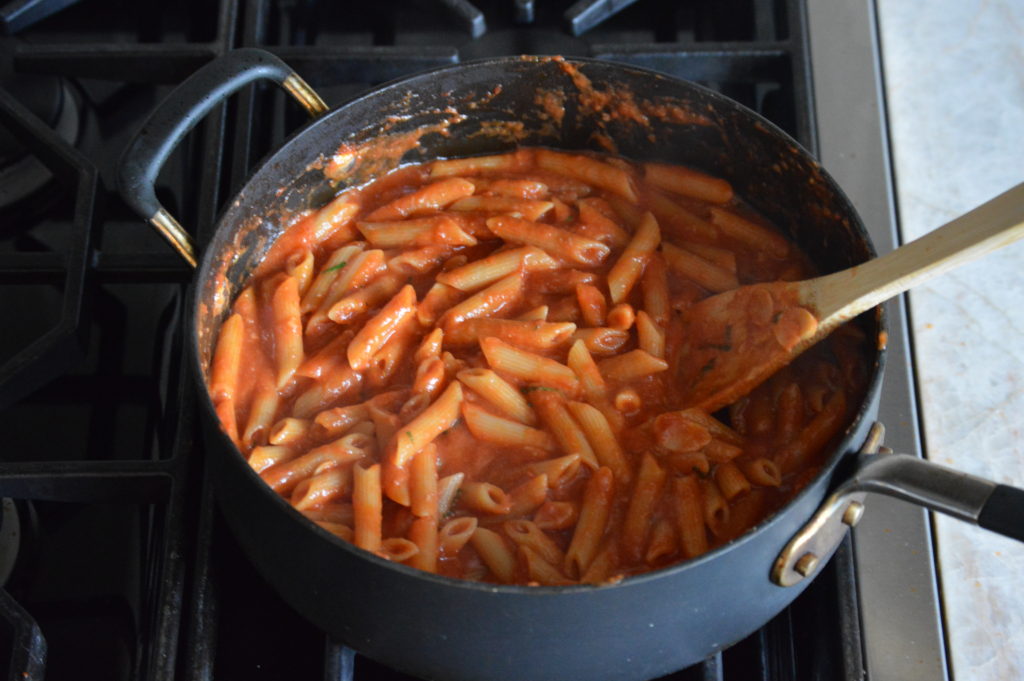 the penne arrabbiata is finished