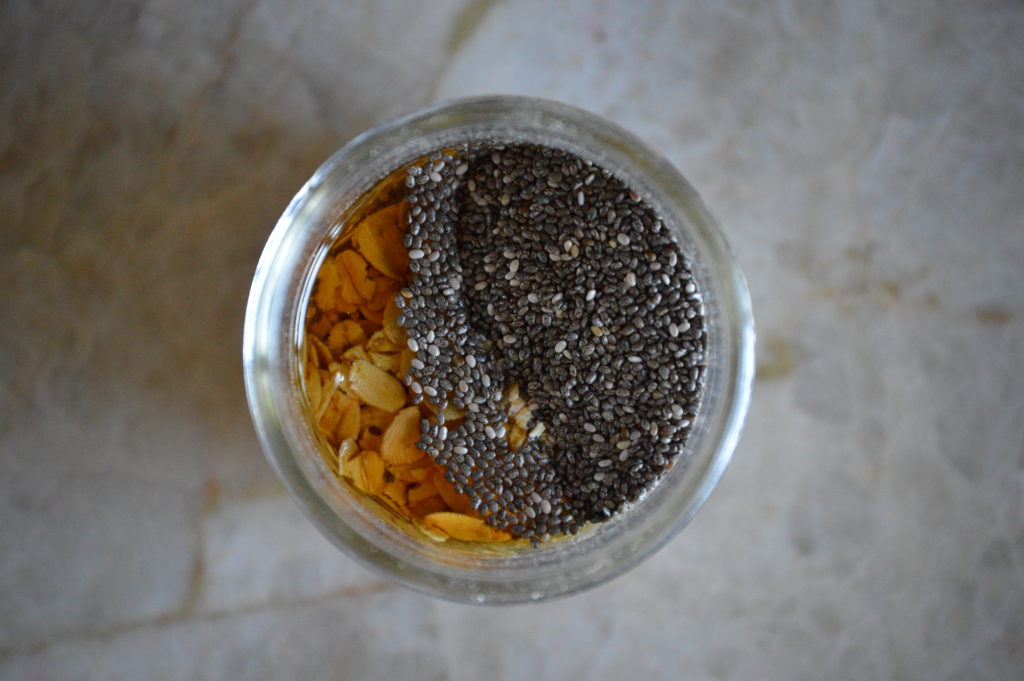 the oats, maple syrup, and chia seeds in a jar