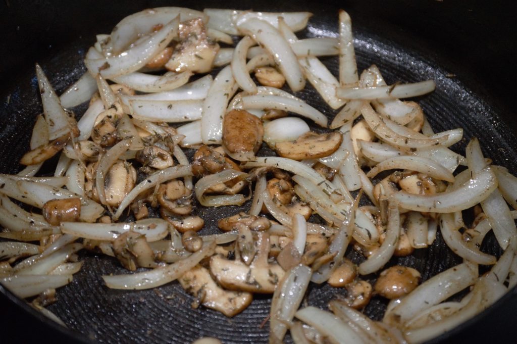 sauteing the onion, mushroom, and thyme