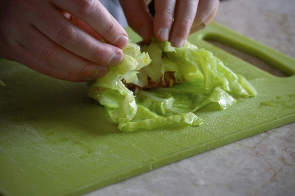 rolling up the cabbage
