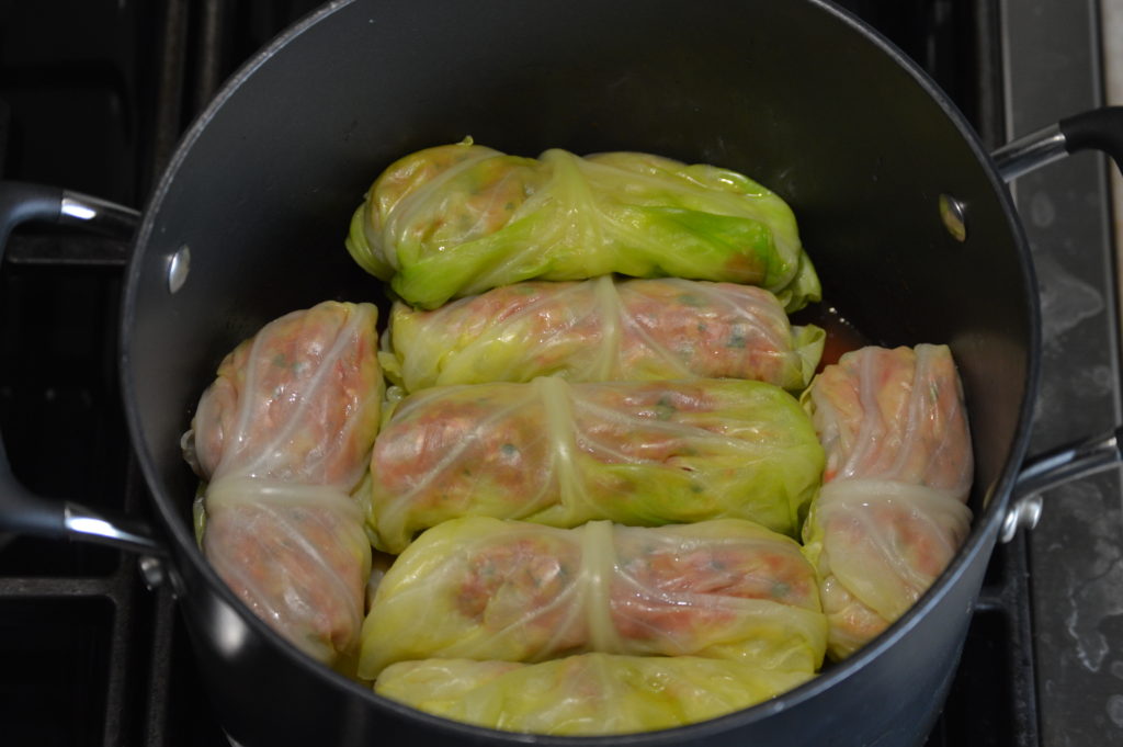 the cabbage rolls in a pot