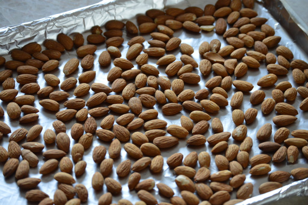 the almonds on a baking sheet