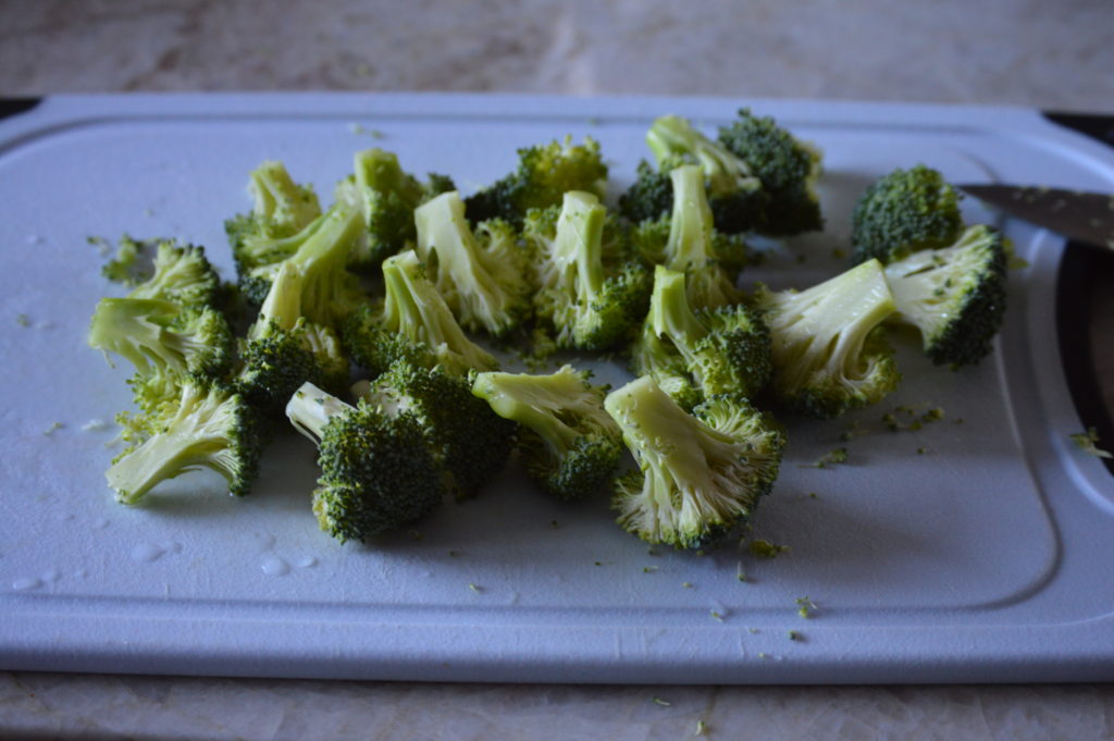 the broccoli florets cut into bite sized pieces