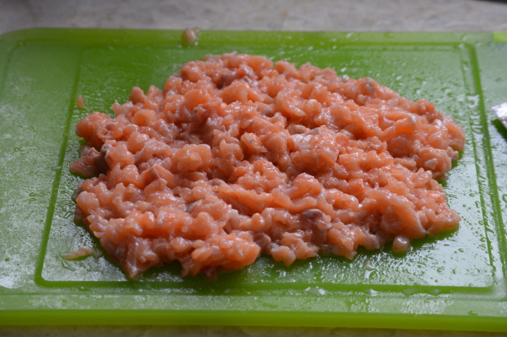 the chopped up salmon