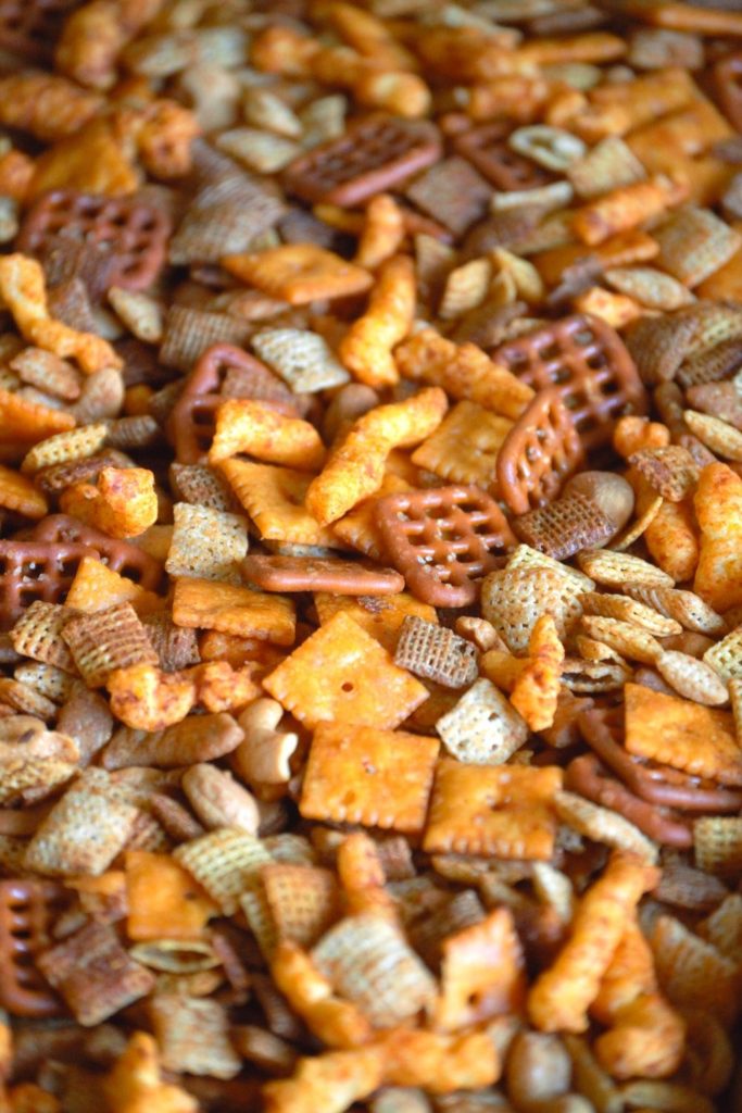 some of the snack mix layed out