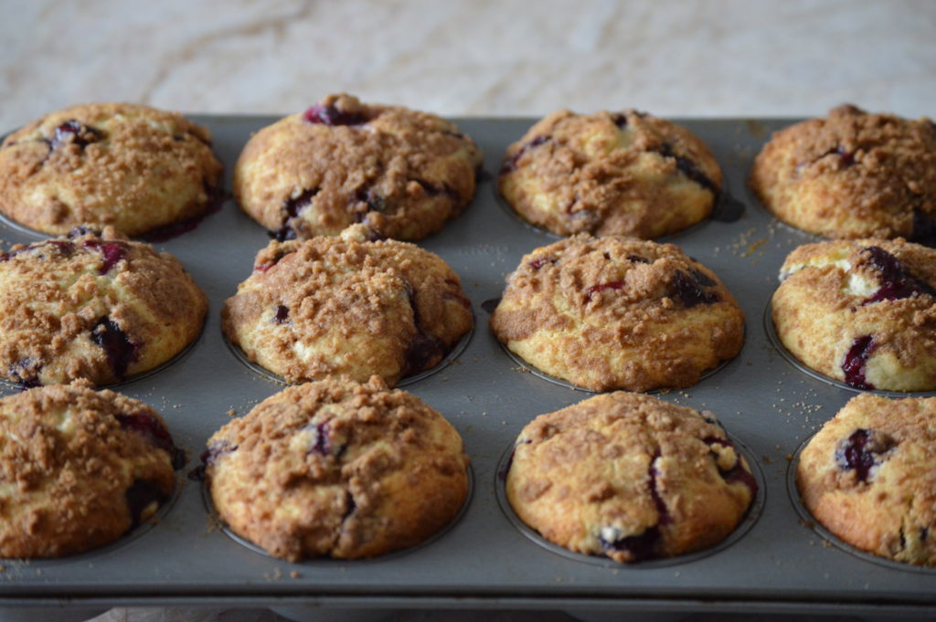 the blueberry muffins fresh out of the oven