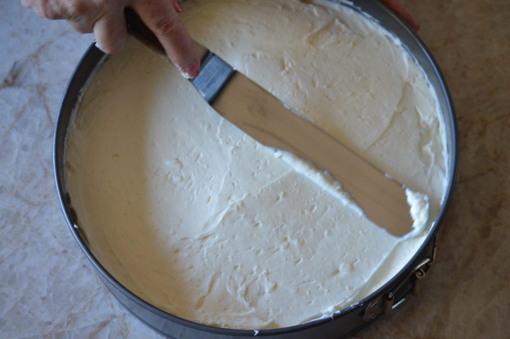 the cheesecake filling in the springform pan