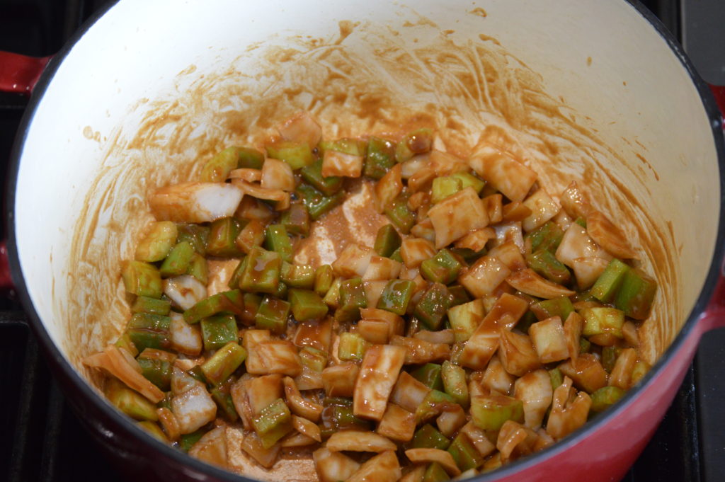 sauteing the vegetables