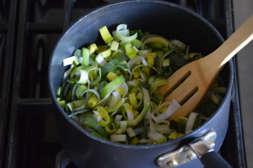 cooking down the leeks