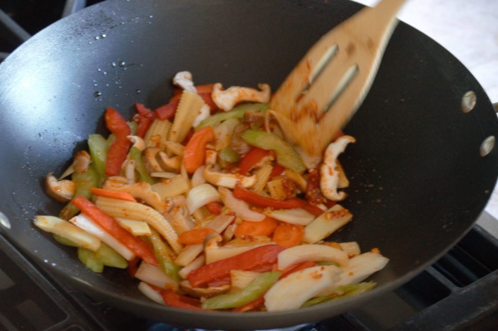 the vegetables added to the wok
