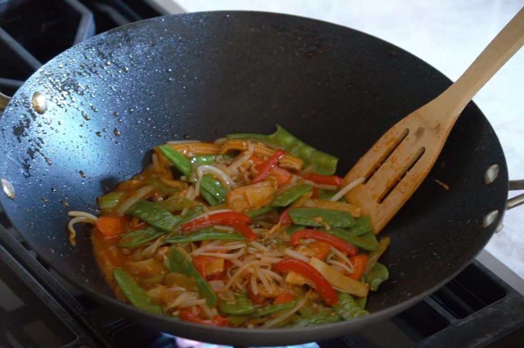 the vegetable stir-fry with the sauce added to it