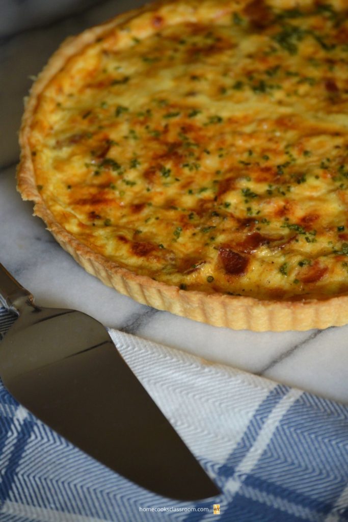 another angle of the finished quiche lorraine