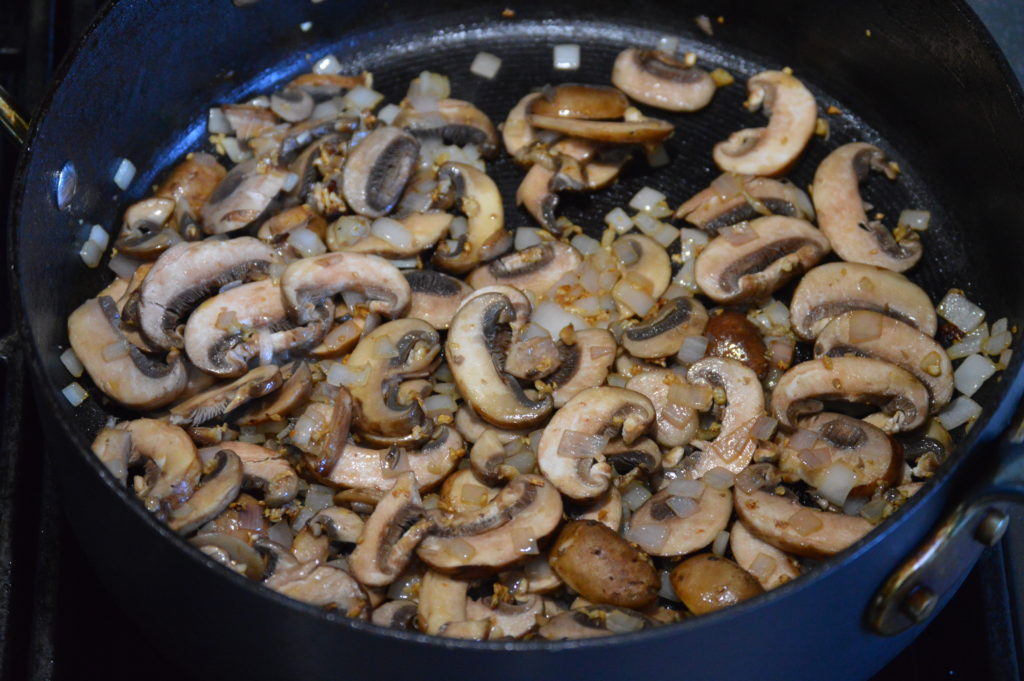 the mushrooms, shallots, garlic and thyme sauteed