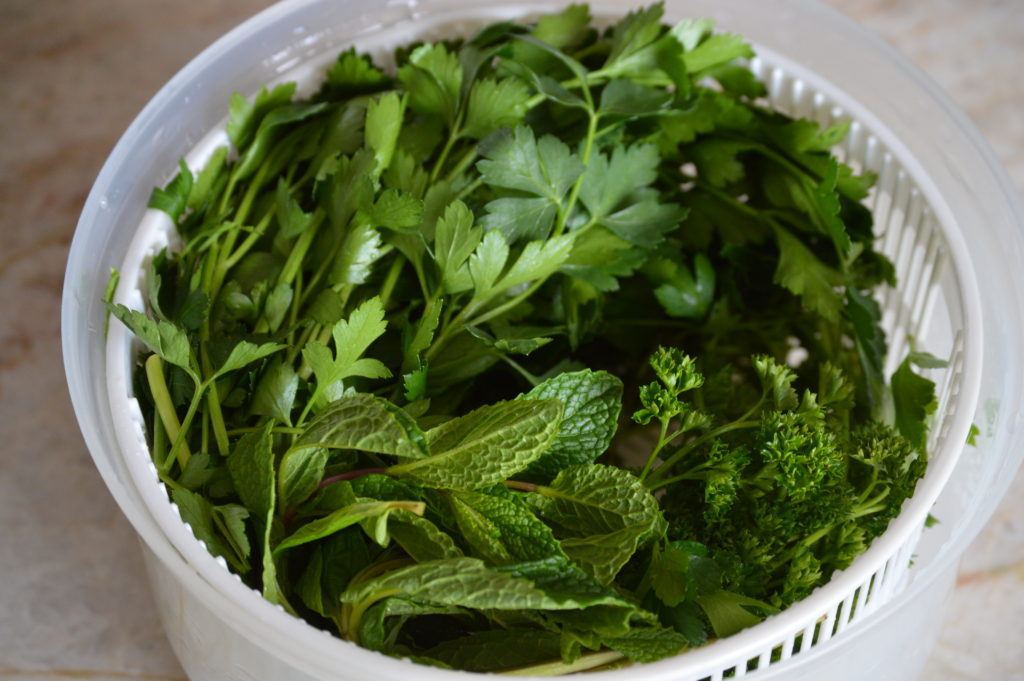 the washed and dried parsley and mint