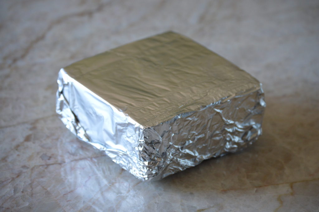 the paver brick wrapped in foil