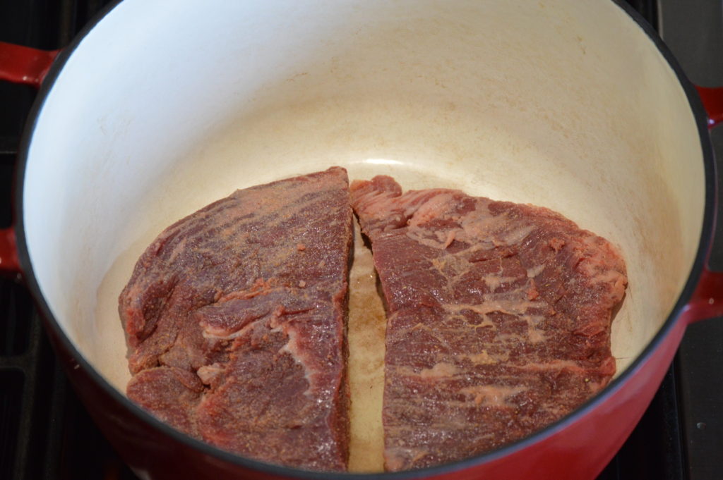 browning up the flank steak