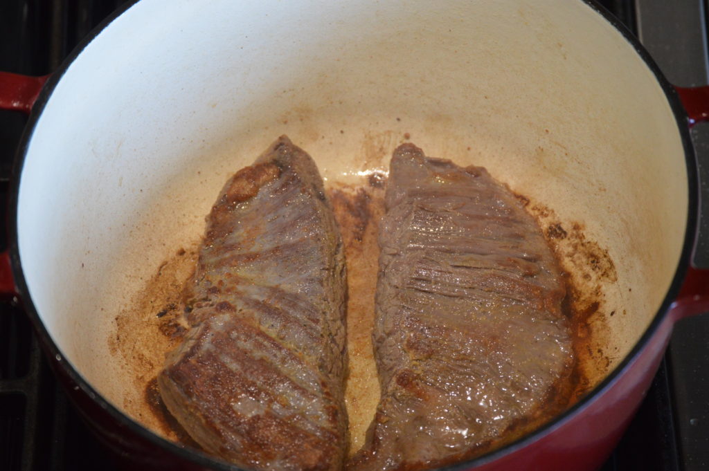 the flank steak flipped over