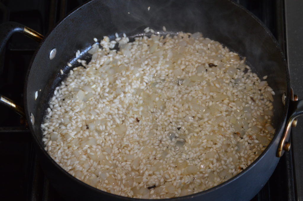 deglazing the pan with wine