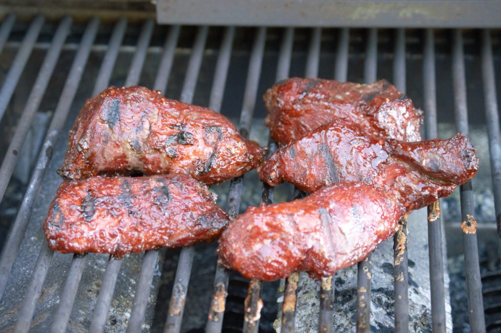 charing up the char siu on the direct heat