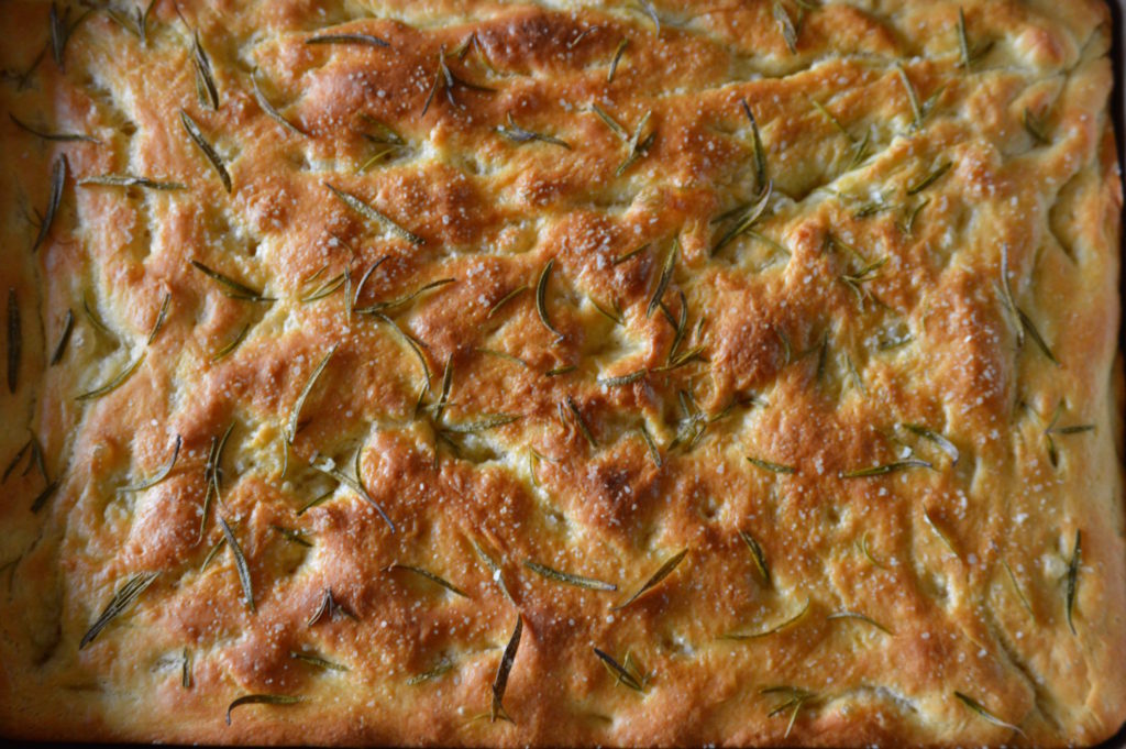 the baked focaccia bread