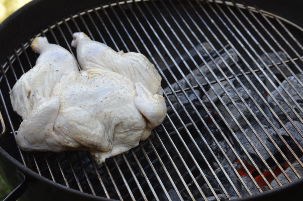 the chicken on the indirect side of the grill