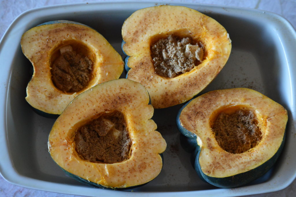 the acorn squash ready for roasting