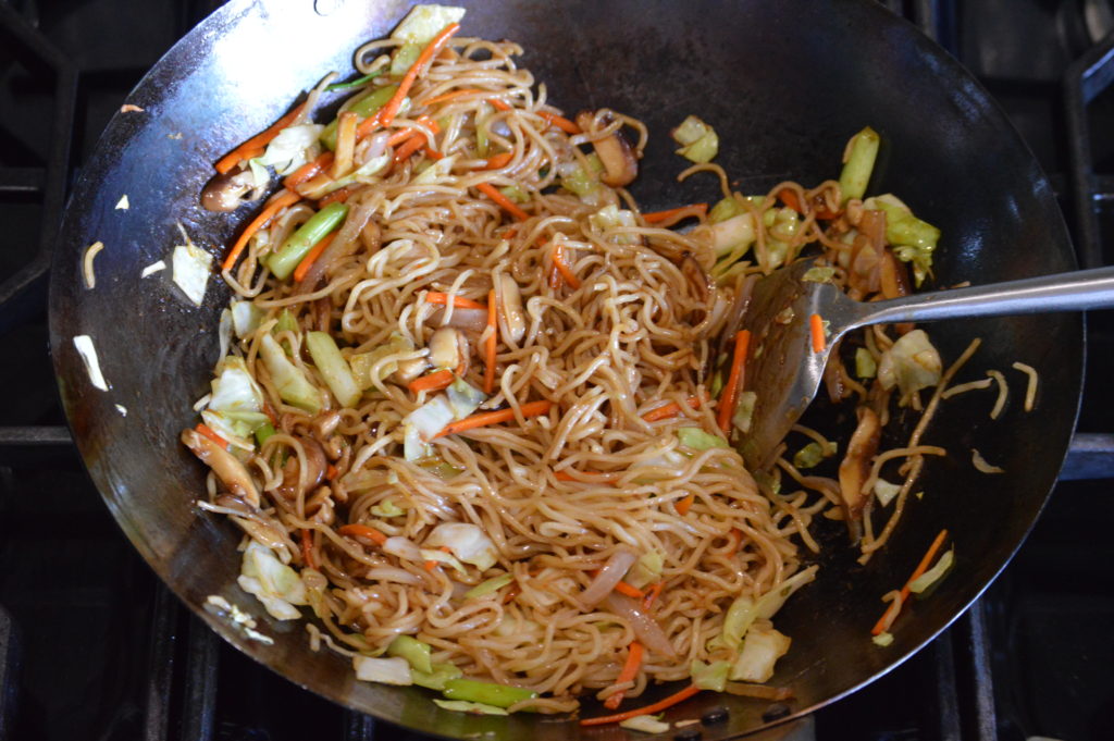 the noodles and sauce is added