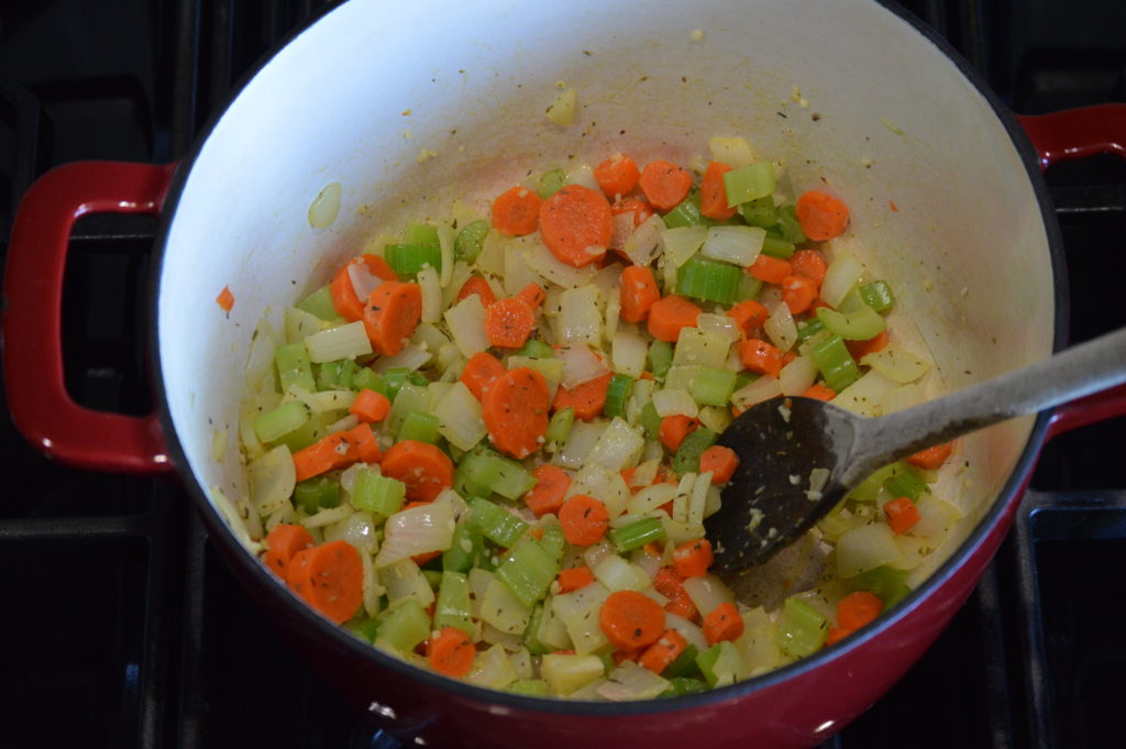 sautéing the vegetables and herbs