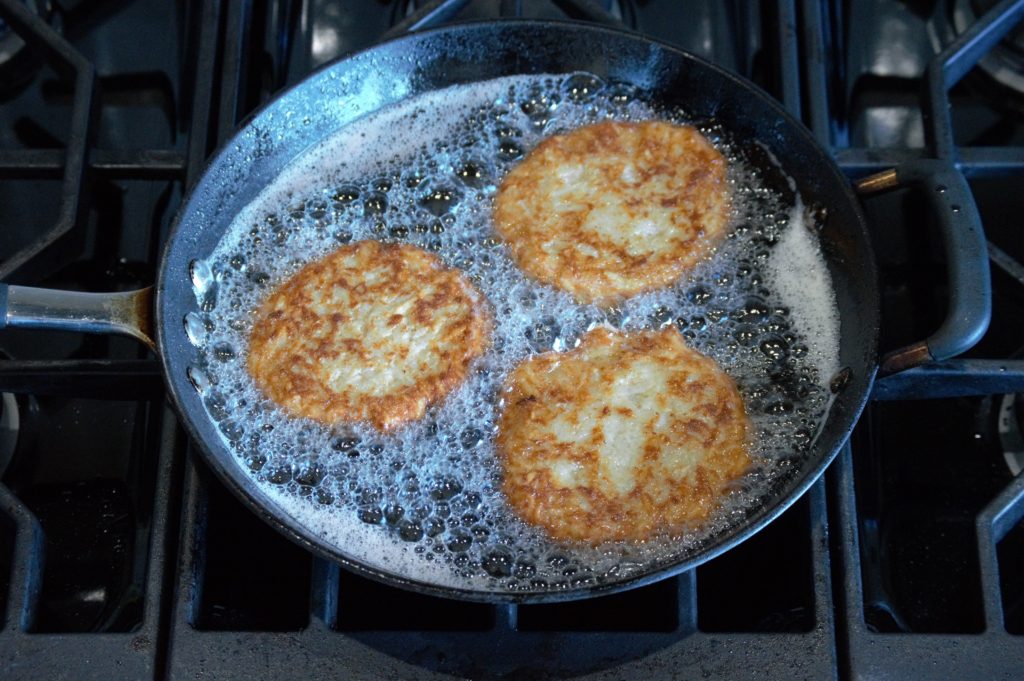 the latkes are flipped over