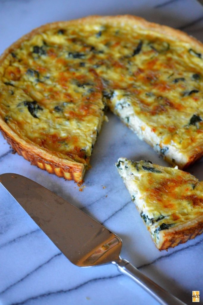 a slice of the quiche florentine cut out