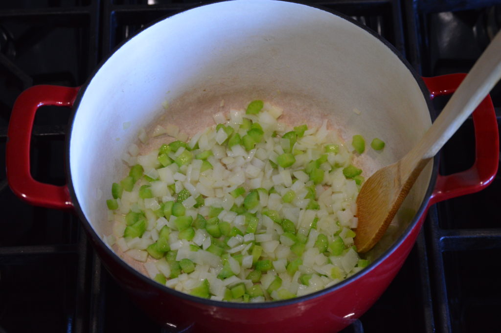 sauteeing the onion and celery