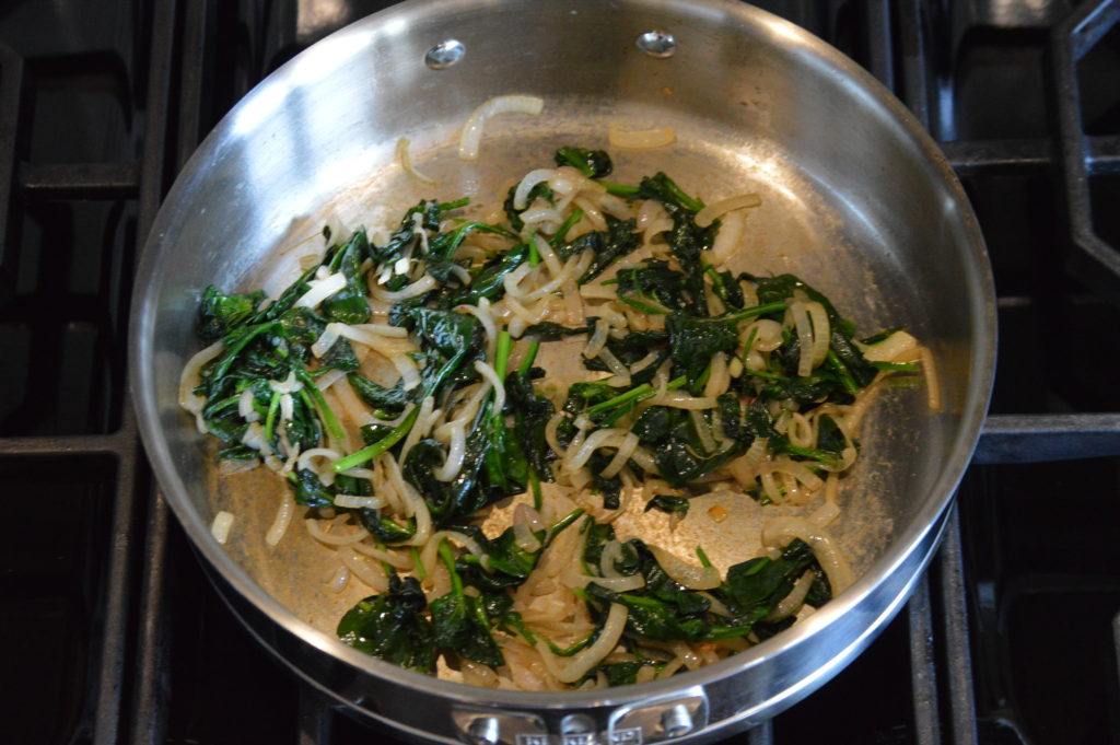 the shallots and spinach cooked
