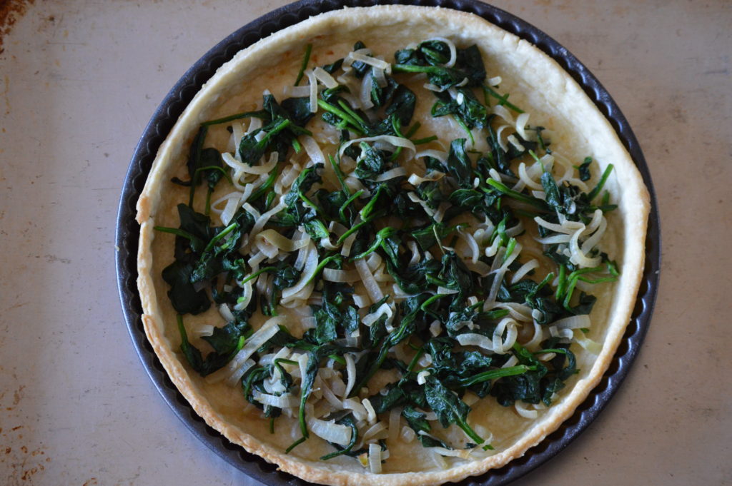 shallots and onion in the pie crust